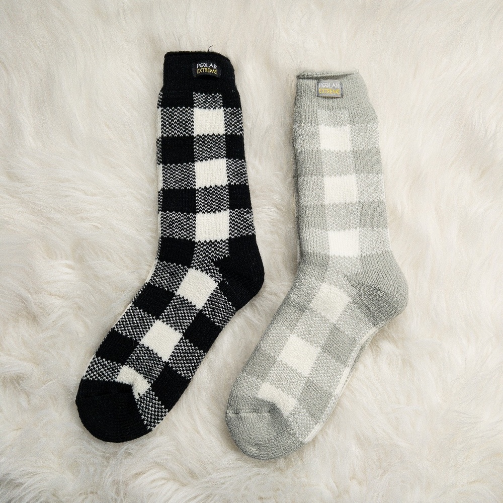 Light Grey/Black Buffalo Plaid Thermal Crew Socks
